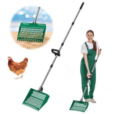 Imagem de OYEAL Pá de cocô de galinha para galinheiro, ancinho de metal 2 em 1 e pá de peneiramento de areia com aderência, pá de colher de cocô para pequenos animais de fazenda, suprimentos de frango, verde