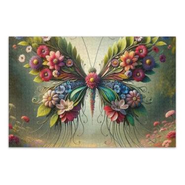 Imagem de Quebra-cabeça de borboleta, flores, presente faça você mesmo, com bolsa de armazenamento de malha, quebra-cabeça engraçado para adultos e crianças, tamanho final 75 x 50 cm