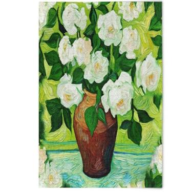 Imagem de Quebra-cabeça floral de rosas brancas 500 peças para arte adulto impressão animal paisagem cenários quebra-cabeças engraçados jogo de quebra-cabeça presentes tecnológicos, 500 peças, 52 cm x 37,8 cm