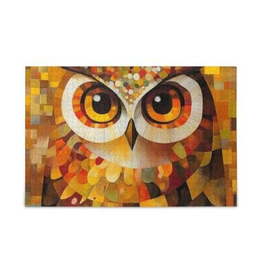 Imagem de Quebra-cabeça de coruja dourada abstrata de 500 peças, composto de papel e madeira, quebra-cabeças complexos para adultos com suporte de letras