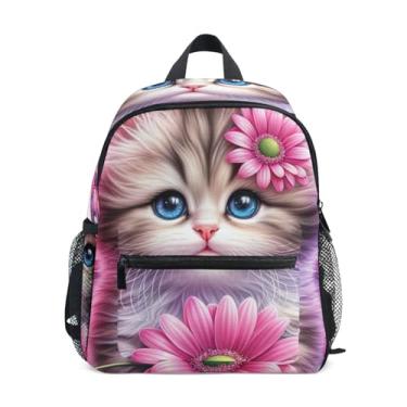 Imagem de GAIGEO Cute Cat Floral Kitten Floral Pink Child Backpack Girl Toddler Backpack with Front Pocket, Safety Whistle for Ages 3-8