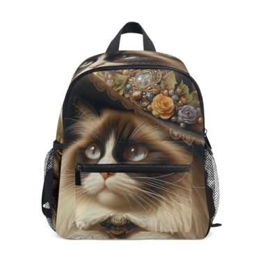 Imagem de Ragdoll Cat Halloween Kitten Simple Modern Toddler Backpack, 10x4x12 In, Backpack for Kindergarten Boys Includes Water Bottle Pockets, Whistle Clip for Safety