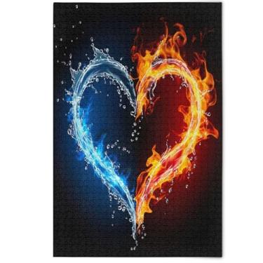 Imagem de Quebra-cabeças de coração azul fogo preto 500 peças para adultos, presentes divertidos de elefantes brancos, quebra-cabeças divertidos para adultos, arte de paisagem floral, 500 peças, 52 x 37,8 cm