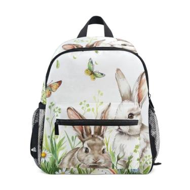 Imagem de Easter Rabbit Floral Mini Toddler Backpack 10x4x12 In, Kindergarten Backpack for Boys with Water Bottle Pockets, Whistle Buckle