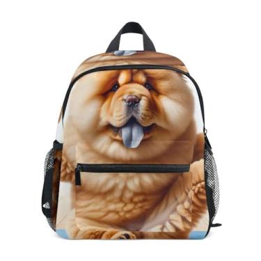 Imagem de GAIGEO Cute Yoga Dog Chow Chow Puppy Kids School Backpack with Whistle, 2 Bottle Pockets, Lightweight, Kindergarten Backpack 10x4x12 In, for Ages 3-8