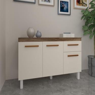 Imagem de Mobília Decor, Balcão de Cozinha 3 Portas 2 Gavetas Armário Multiuso Vivian Cor Savana Off White