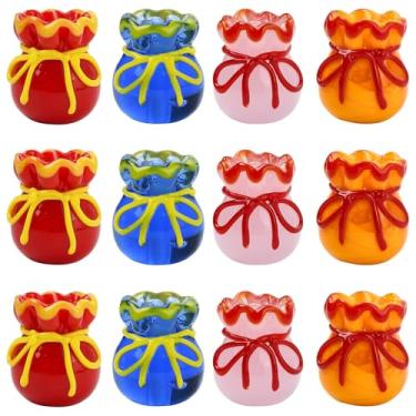 Imagem de Ipotkitt 12 peças, 4 cores de vidro em forma de saco da sorte, sacos de presente, contas em forma de miçanga, Natal, Ano Novo, contas espaçadoras para joias, pulseira, colar, brincos, chaveiros