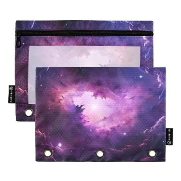 Imagem de Bolsa com zíper para fichário de nebulosa roxa, bolsa para lápis com zíper, escritório, pacote com 2