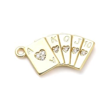 Imagem de Clotiry Pingentes de zircônia cúbica com tema de pôquer, 10 peças, pingentes de cartas de baralho de latão dourado para fazer joias faça você mesmo, colar de pulseira, artesanato