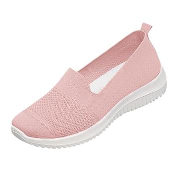 Imagem de Sapatos femininos de lona plus size elegantes e versáteis sapatos leves e confortáveis estilo primavera/verão moderno sola macia confortável sapatos de salto plataforma, Rosa, 37 BR
