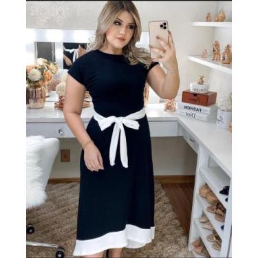 Imagem de Vestido Longo Preto Com Barrado Branco Modelo Mullet Com Faixa - R.H S