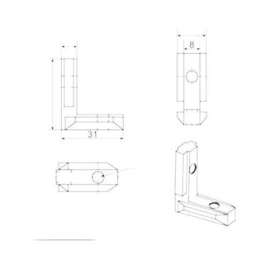 Imagem de Conjunto De Suporte De Canto Interno Em L Preto Para Perfis De Extrusã