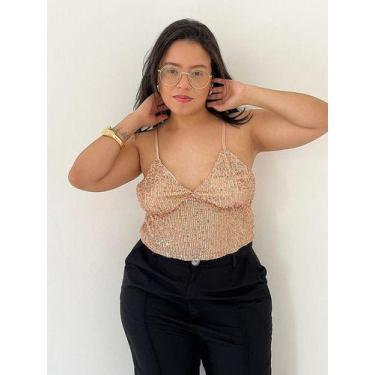 Imagem de T0151-Blusa Cropped Brilhante Alcinha Regulável Decote 4d0608 - XUMI, 