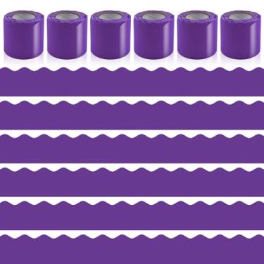 Imagem de 6 rolos de bordas de quadro de avisos, para quadro branco escolar, cortiça, quadro-negro, parede (roxo)