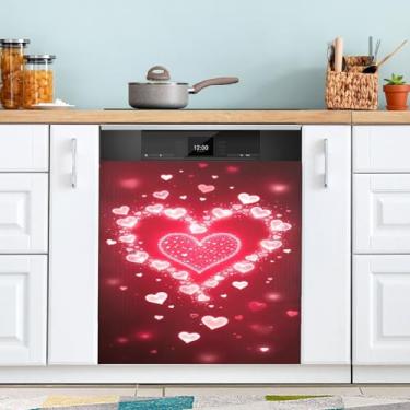 Imagem de ATTX Capa magnética para lava-louças coração dos namorados | Adesivo decorativo de eletrodomésticos de 58 x 66 cm para armários domésticos e eletrodomésticos #260