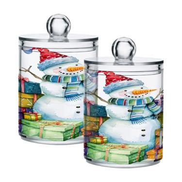 Imagem de xigua Pacote com 2 suportes para bonecos de neve de Natal para bolas de algodão, cotonete – Frasco de plástico de boticário transparente e versátil para armazenamento de maquiagem de banheiro