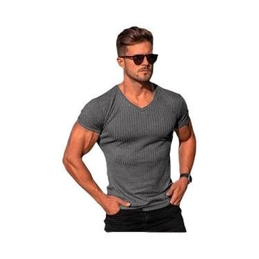 Imagem de Camiseta Casual Masculina De Verão Com Decote Em V E Manga Curta Em Co