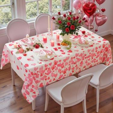 Imagem de SASTYBALE Toalha de mesa retangular para Dia dos Namorados, toalha de mesa lavável, à prova de derramamento, rosa, corações de amor, para jantar, festa de casamento, decoração do Dia dos Namorados
