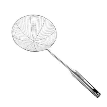 Imagem de Coadores de alimentos, coador de aranha, escumadeira, coador asiático, concha de aço inoxidável, colher de escumadeira com alça para fritar alimentos, macarrão, espaguete, macarrão (tamanho: M) ()