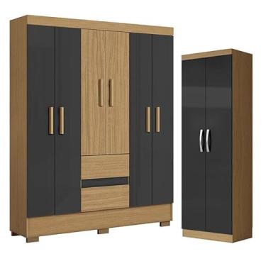 Imagem de Guarda Roupa Casal Coimbra 2005138 e Armário Multiuso New 2000192 Atacama Grafite - Aramóveis