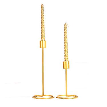 Imagem de Castiçais de casamento conjunto de 2 suportes de vela criativos modernos para mesa de jantar decoração ouro europeu ferro forjado cabeça única castiçal simples casamento vela arranjo de jantar