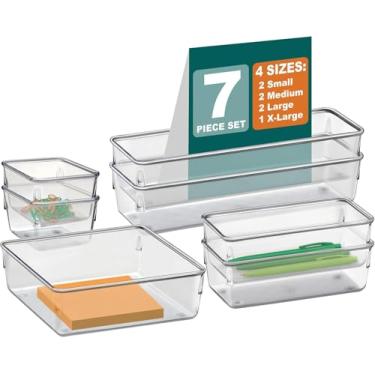 Imagem de Organizador Acrílico Modular Transparente para Gavetas, Bancadas e Armários, Geladeira, Cozinha, Banheiro, Escritório, Kit com 7 Peças