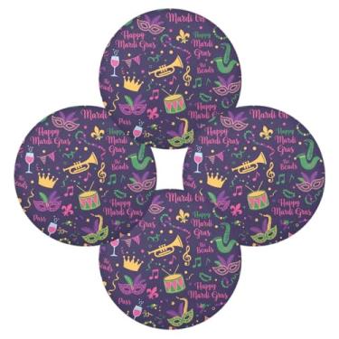 Imagem de Wassud Jogo americano conjunto de 4 tapetes de mesa redondos de festa feliz carnaval para cozinha e jantar tapetes laváveis resistentes ao calor decoração de mesa 39 cm