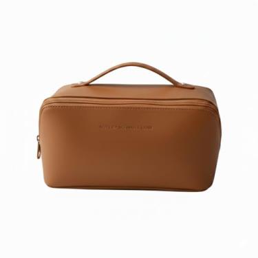 Imagem de Necessaire Feminina Organizadora de Maquiagem para Viagem com Compartimentos e Grande Capacidade (Marrom)