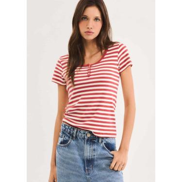 Imagem de Blusa Feminina Listrada Em Malha Binada Com Botões-Feminino