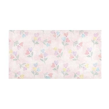 Imagem de Burbuja Tapete de corredor, coração, flor, pelúcia, antiderrapante, tapete de borracha para corredor, quarto, sala de estar, decoração de entrada, lavável na máquina, 51 x 99 cm