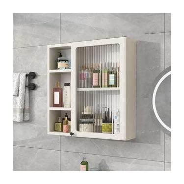 Imagem de Armário de remédios montado na parede com portas de vidro - Armazenamento de banheiro elegante, armário suspenso sobre o vaso sanitário para dormitórios universitários, cozinhas e lavanderias (branco)