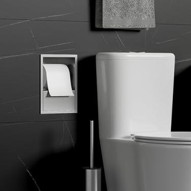 Imagem de Nicho de banheiro aço inoxidável prateleiras embutidas chuveiro banheiro nicho banheiro suporte de lenços sem necessidade de azulejo nicho de parede adequado para banheiros públicos (cor: branco