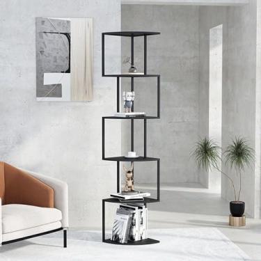 Imagem de Estante de metal com lombada, estante de metal para espaços pequenos, estante de canto multiuso moderna alta, estante flutuante invisível para casa ou escritório, estante alta e estreita (preta, 120c