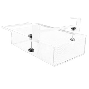 Imagem de AUNMAS Sob o Organizador da Gaveta da Mesa, Sem Perfuração, o Acessório Gaveta de Metal de Malha Oculta Desliza para Fora Sob a Cesta Bandeja Prateleira de Armazenamento (Branco Pequeno Sem Grade)