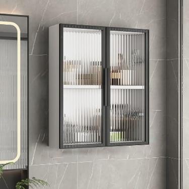 Imagem de Armário de parede de banheiro minimalista leve estilo luxuoso armário de parede de madeira maciça armário lateral de banheiro armário de armazenamento de vaso sanitário de vidro temperado, para