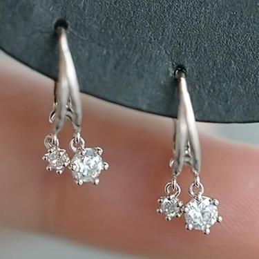 Imagem de Brincos pendentes de argola de camada dupla de zircônia redonda simples para mulheres, casamentos, festas diárias, joias delicadas, One size, Cobre, Zircônia cúbica