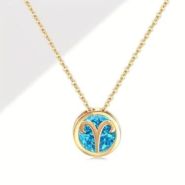Imagem de Colar banhado a ouro com pedra do zodíaco com abertura dupla face, pingente de signo do horóscopo para presentes femininos, One Size, Latão banhado a ouro, Sem Pedra Preciosa