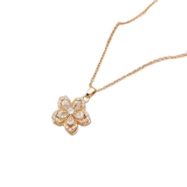 Imagem de Colar com pingente de flor banhado a ouro 14K, colar de corrente de flores delicadas, joias com pingente de flores para mulheres diariamente/dia dos namorados