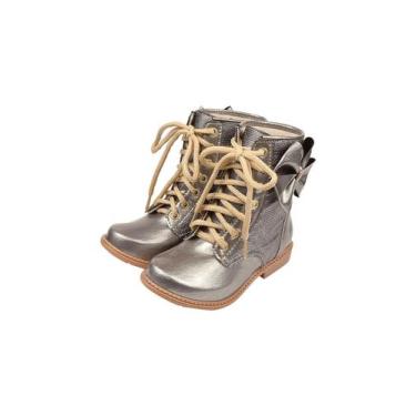 Imagem de Bota Coturno Infantil Menina Cadarço Laço Duplo Strass Preto - Raniel 