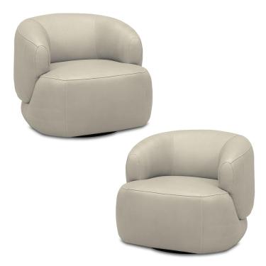 Imagem de Kit 2 Poltronas Decorativas Verona Sala de Estar Base Giratória em Aço Couro Bege G88 - Gran Belo