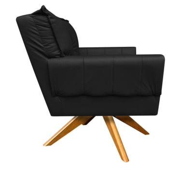 Imagem de Kit 02 Poltronas Giratória Corino Preto Base de Madeira