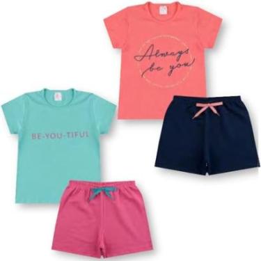 Imagem de 2 Conjunto Verão Básico Infantil Juvenil Feminino Blusinha Shorts em Algodão Cotton Roupa Menina-Feminino