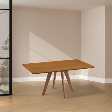 Imagem de Mesa De Jantar Maisa Tampo Laminado Jequitibá E Pés Em Madeira Maciça Natural 1,17m