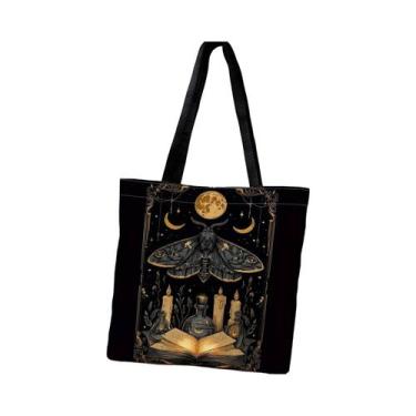 Imagem de Bolsa Tote Feminina Gótica Com Estampa De Lua E Traça, Bolsa De Ombro 