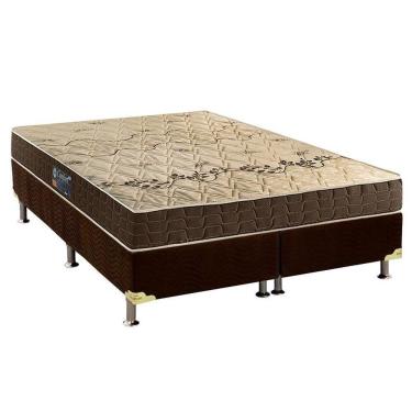 Imagem de Cama Box Queen: Colchão Espuma Anjos D28 Confort + Base Crc Suede Brown(158x198)