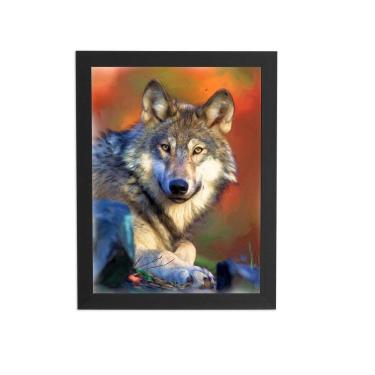 Imagem de Lobo Animais Fotografia Arte Quadro Moldura Preta 60X40Cm