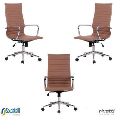 Imagem de Kit 3 Cadeiras Office Sevilha PU Alta Várias Cores - Rivatti, Fendi