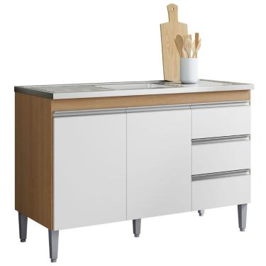 Imagem de Balcão Para Pia Andréia 120 Cm 2 Portas Amendoa Branco Ajl