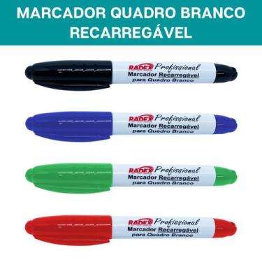 Imagem de Marcador Quadro Branco Recarregável Kit 4 Canetas Coloridas - Kit Marc