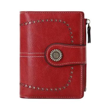 Imagem de Carteira Feminina Retro Antifurto RFID Com Zíper, Fecho E Compartiment